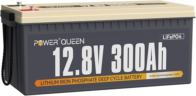 Power Queen 12V 300Ah Deep Cycle Battery, LiFePO4 Lithium Battery, Max.3840Wh