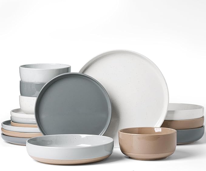 Famiware Milkyway 16-Piece Stoneware Plates and Bowls, Dishes Set