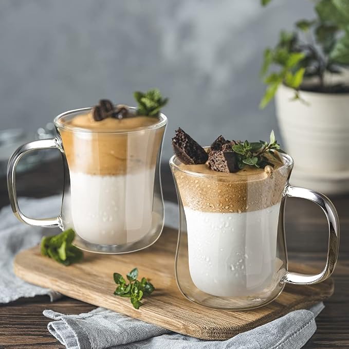ecooe 8 Oz Double Walled Glass Coffee Cups Latte Cappuccino Cups Set of 4