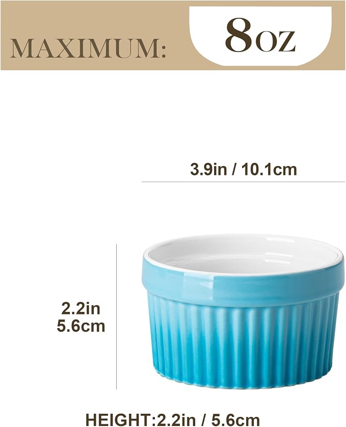 MALACASA Ramekins 8 oz Oven Safe, Large Ceramic Souffle Dishes