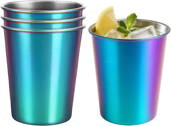 8oz Stainless Steel Pint Cups, Stackable Metal Drinking Glasses | Stainless