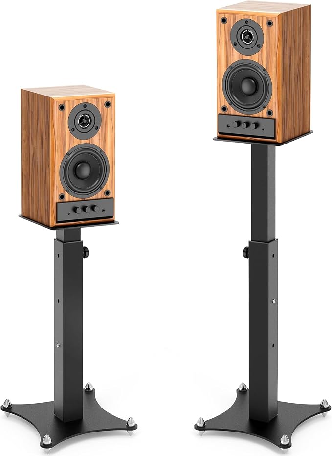 Adjustable Bookshelf Speaker Stands Pair, 20-27.5 Inch All-Metal Heavy Duty