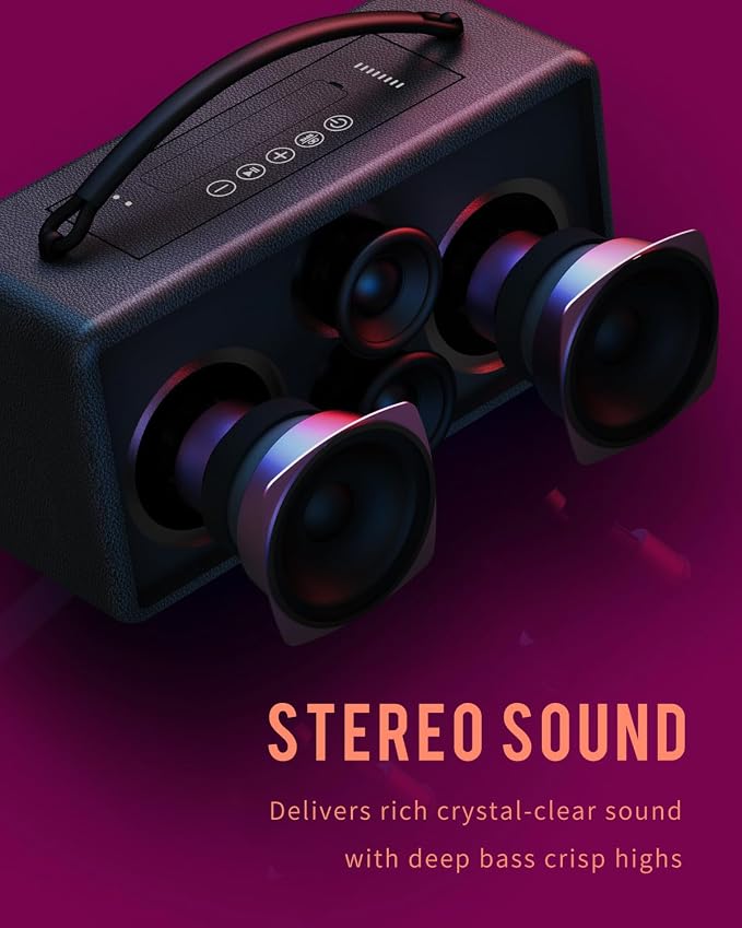 DINDIN Portable Bluetooth Speaker: 80W, 20H Playtime, Loud Wireless Wood