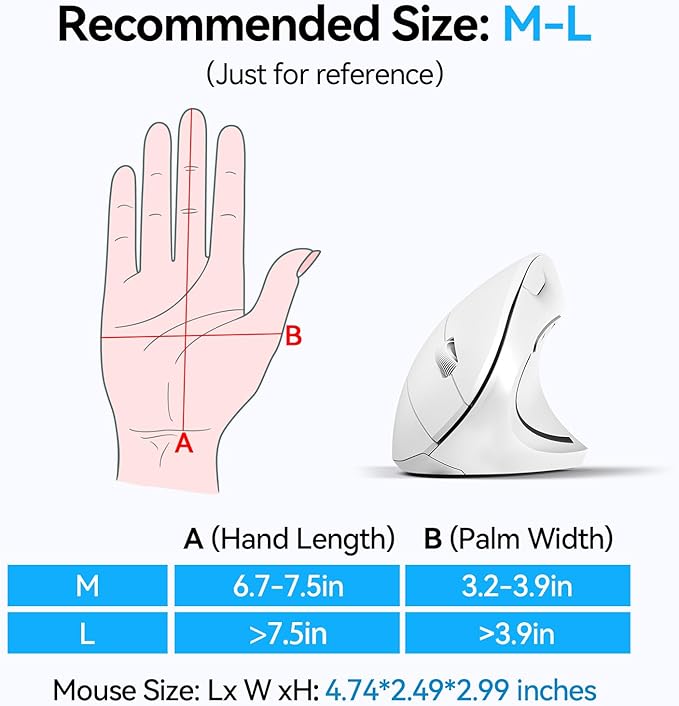 TECKNET Ergonomic Mouse, Wireless Bluetooth Vertical Mouse, 4800 DPI Optical