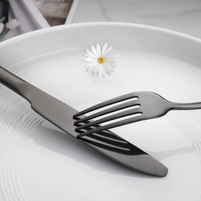 VANDBAO Black Flatware Cutlery Silverware Set 20 Pieces, Stainless Steel