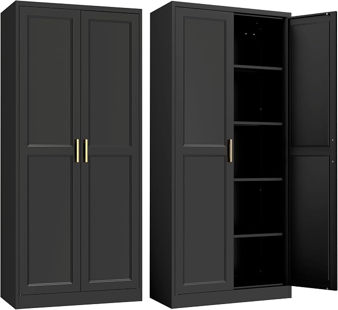 Kitchen Pantry Cabinet, 71”Black Metal Pantry Storage Cabinet