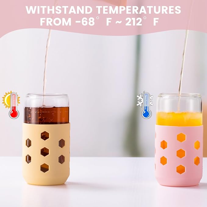 Mrsdry 16 oz Glass Cups with Lids and Straws