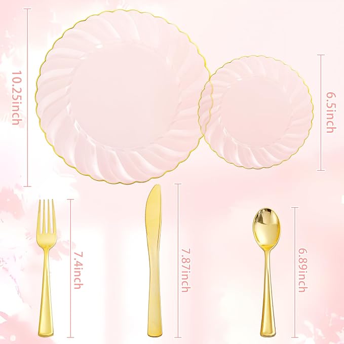 YOUBET 125Pieces Clear Pink Plastic Plates