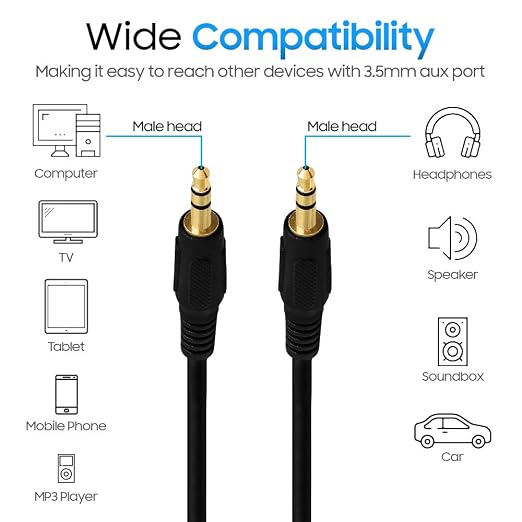Cmple - 3.5mm Aux Audio Cable Stereo 100 ft AUX Cable Male to Male Speaker