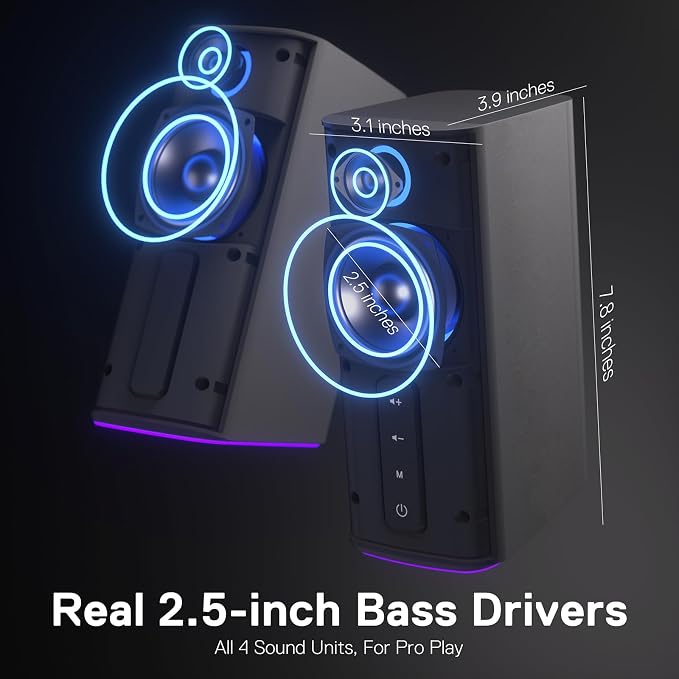 Redragon GS814 Stereo Desktop Speaker, 20W Output, 4 Real Units, BT 5.0/3.5mm