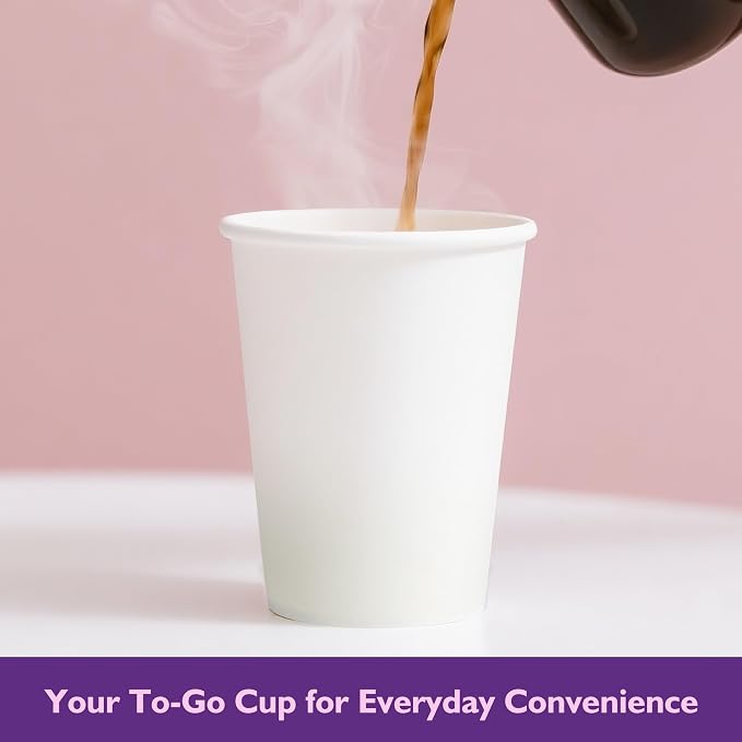 12 oz White Paper Coffee Cups, Disposable Hot Cups