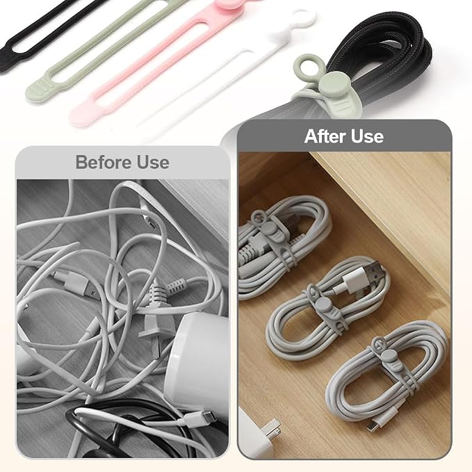 20pcs Data Cable Organizer, 2025 New Silicone Cable Ties Cable Management