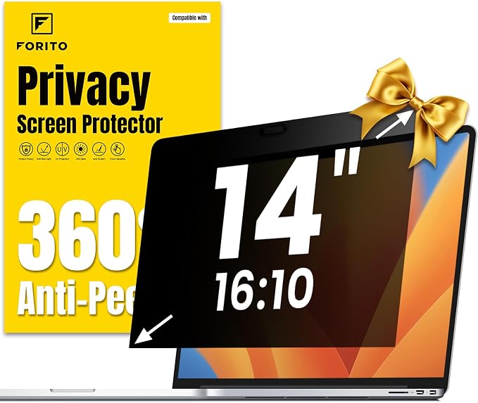 F FORITO 14 Inch 16:10 Laptop Privacy Screen Protector, 360° Anti Peeping and