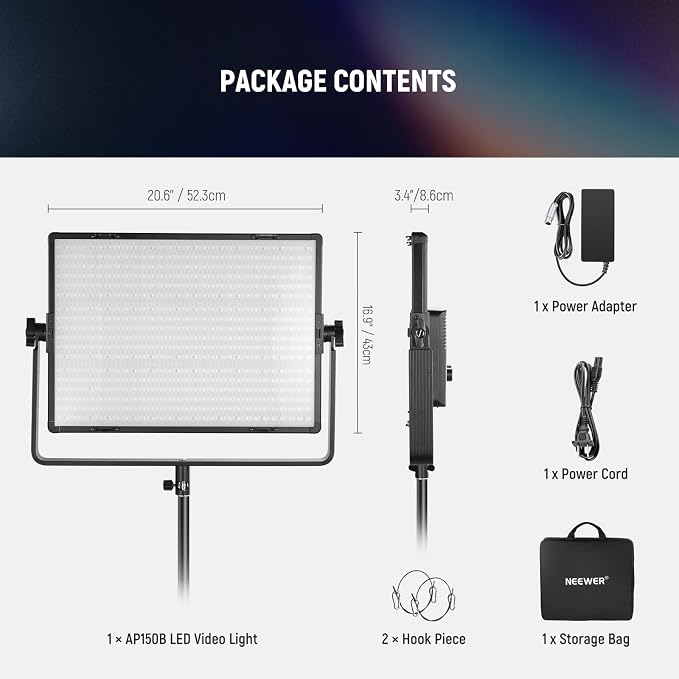 NEEWER 150W Bi Color LED Panel Video Light Kit, 1440 LEDs 49500Lux@0.5m