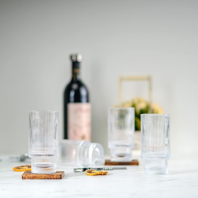 Greenline Goods Ripple Drinking Glasses - 12 oz Modern Kitchen Glassware Set
