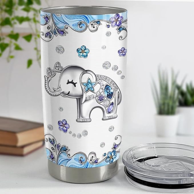 SANDJEST Elephant Tumbler 20oz Jewelry Drawings Stainless Steel Insulated