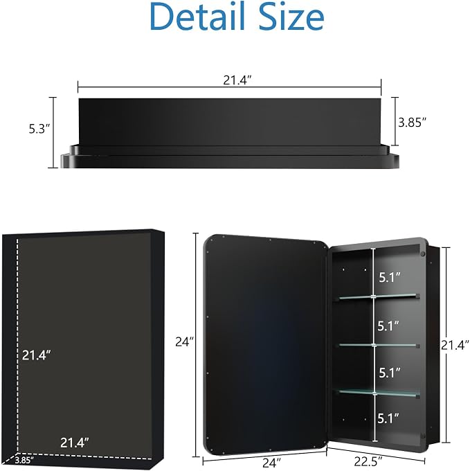 Bathroom Medicine Cabinet, Recessed & Surface Wall Cabinet