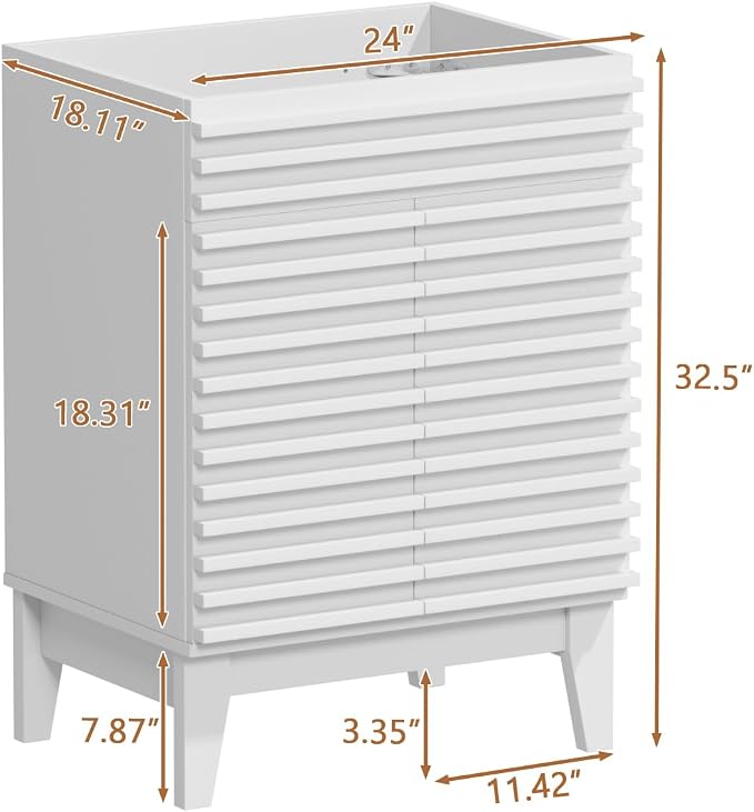 24" Bathroom Vanity, Mid-Century Freestanding Bathroom Cabinet Vanity