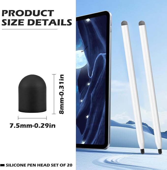 20Pcs Replacement Tips Silicone Rubber Touch Screen Pens Tips