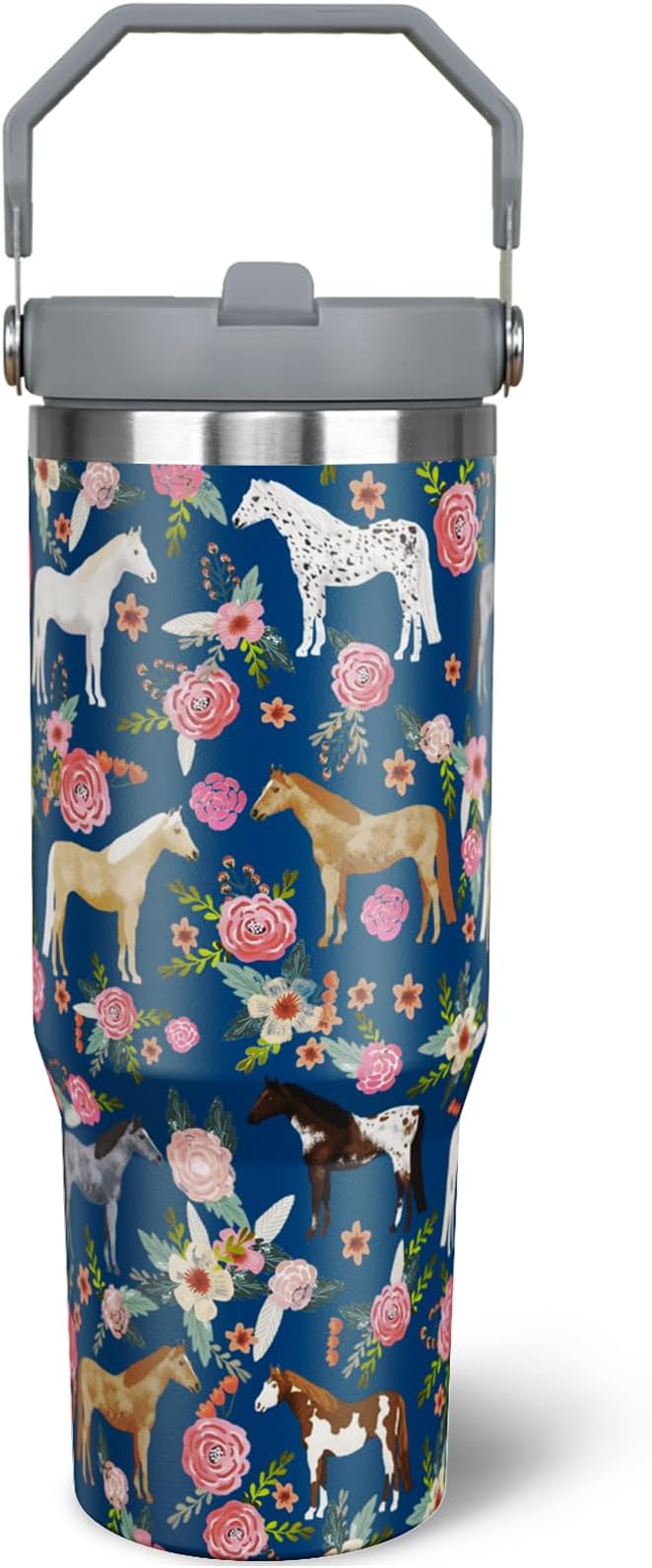 30 oz Horse Tumbler with Handle and Flip Straw, Vacuum Insulated Water Bottle