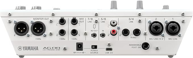 Yamaha AG08 White 8-Channel Live Streaming Loopback Mixer/USB Interface