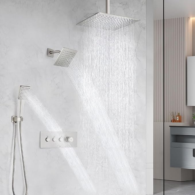 Shower Faucet Set Brushed Nickel Bathroom Rainfall Shower