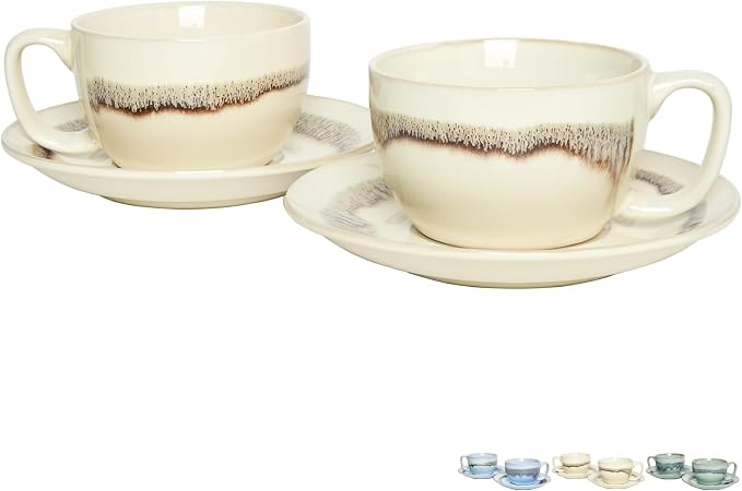 Bosmarlin Ceramic Cappuccino Cup and Saucer Set of 2, 10 Oz, Dishwasher and