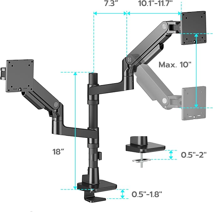 ARES WING Dual Monitor Arm Desk Mount