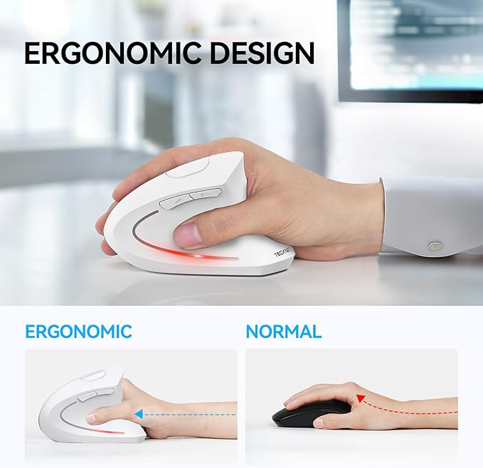 TECKNET Ergonomic Mouse, Wireless Bluetooth Vertical Mouse, 4800 DPI Optical