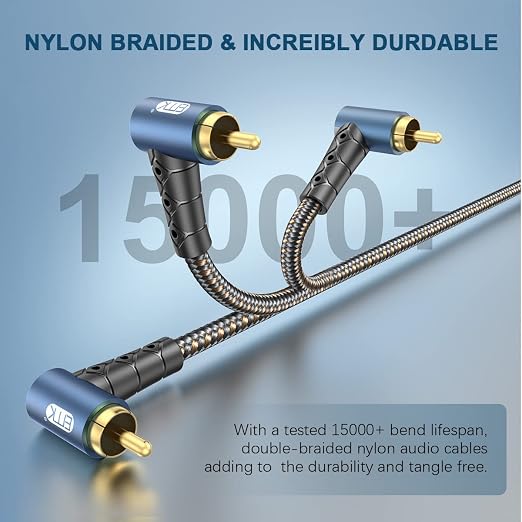 EMK RCA Subwoofer Cable 90 Degree RCA to RCA Audio Cable 24K Gold-Plated Nylon