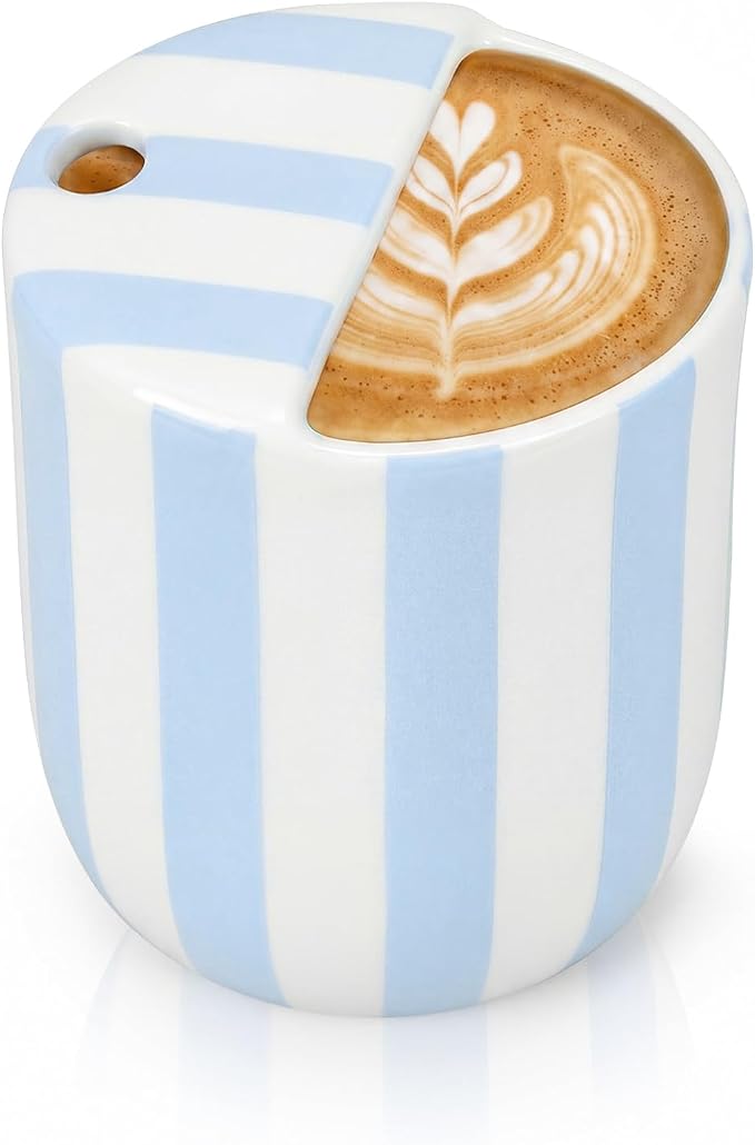 Ceramic Coffee Mug with Sip Hole 10 oz Retro Espresso Cup with Half Lid Hand