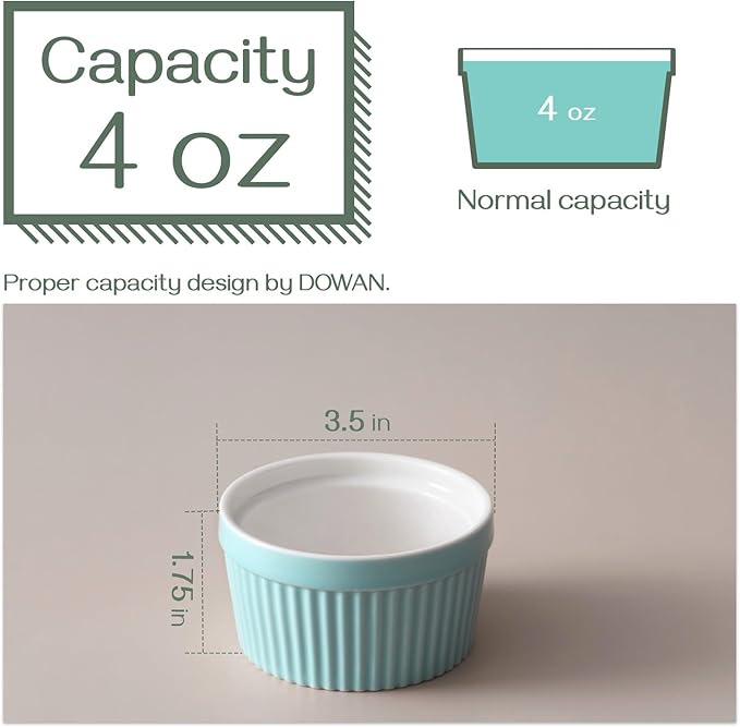 DOWAN 4 oz Ramekins for Creme Brulee, Porcelain Ramekin Oven Safe, Classic