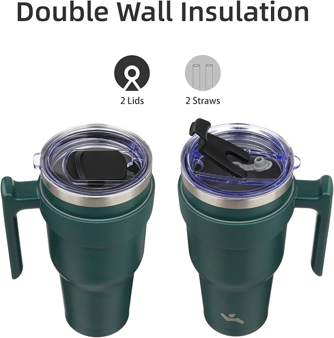 Konokyo 40 oz Tumbler with Handle and Straw, Insulated Travel Mug | Army Green;