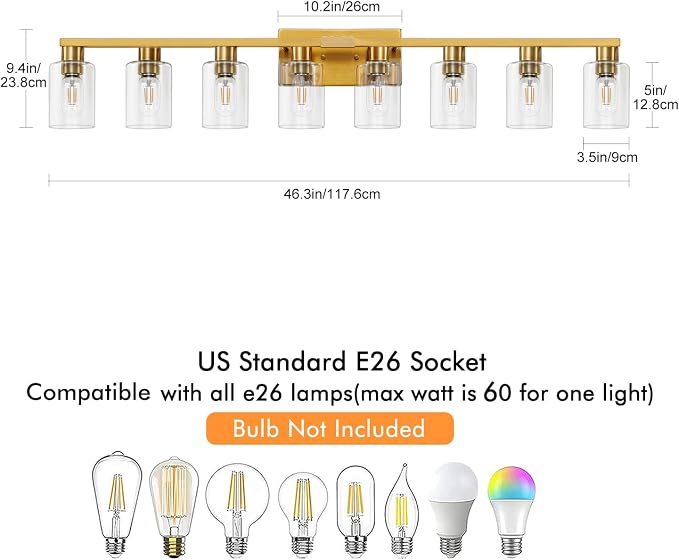 8 Light Gold Bathroom Light Fixtures, Modern Large Vanity Lights