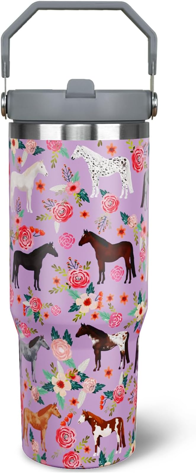 30 oz Horse Tumbler with Handle and Flip Straw, Vacuum Insulated Water Bottle