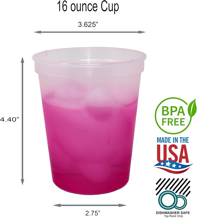Rolling Sands 16 oz. Reusable Plastic Stadium Cups, 8 Pack, Made in USA
