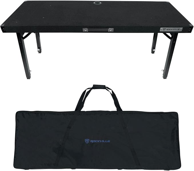 Rockville RTBL4 Adjustable Height DJ Table Folding Legs 20x60 Inch, Non-Slip