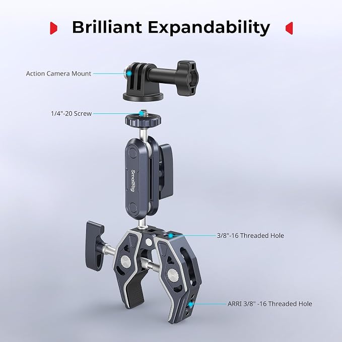 SMALLRIG Camera Mount Clamp 2-Pack, Ballhead Magic Arm