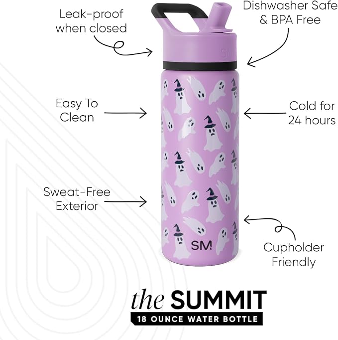 Simple Modern Halloween Kids Water Bottle | 14oz | Ghosts | Insulated Stainless