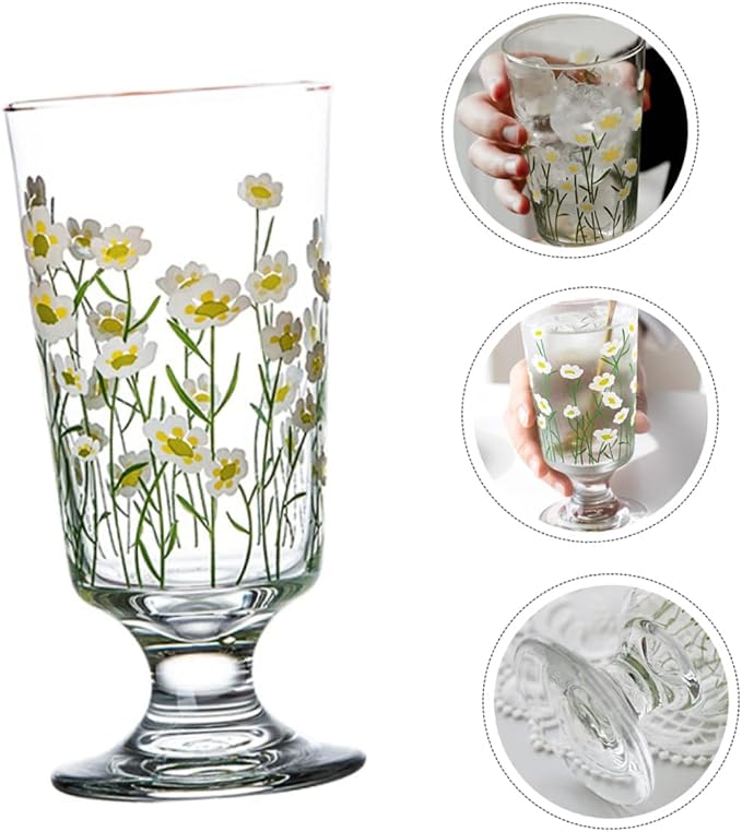 Daisy Set Vintage Romantic Glasses Cup Floral Glassware Daisy Drinking Glasses