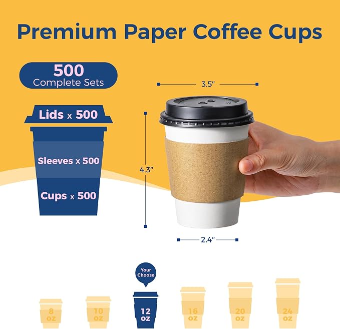 Fit Meal Prep 500 Pack 12 oz Disposable Coffee Cups