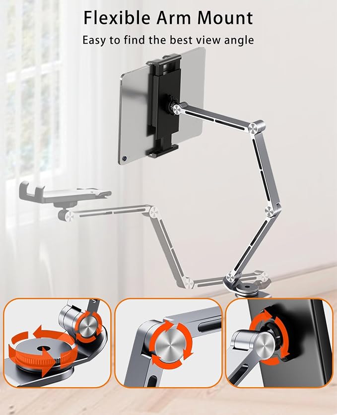 iPad Mount for Desk Aluminum Alloy Tablet Stand Foldable Overhead Arm Holder