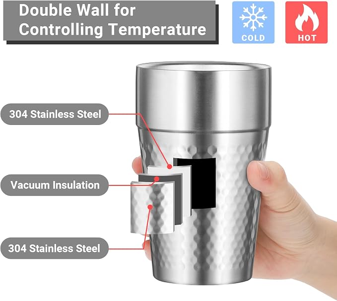 Stainless Steel Double Wall Cup, 16 oz Insulated Tumbler, 4 Pack Unbreakable