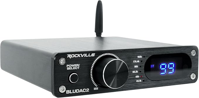 Rockville BLUDAC2B 75W x 2 Hi-Res 192K DAC Amplifier Home Bluetooth Receiver