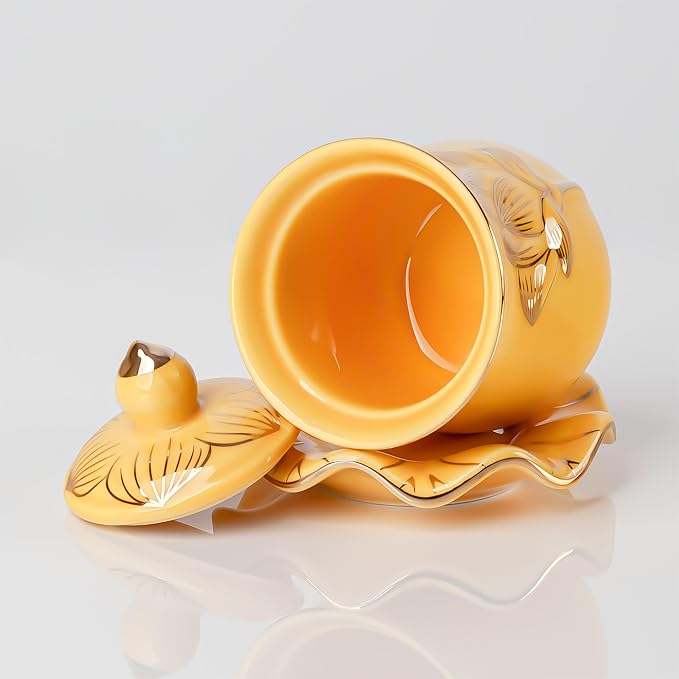 QINLANG Yellow Buddha Water Cup, Ceramic Holy Water Offering Cup