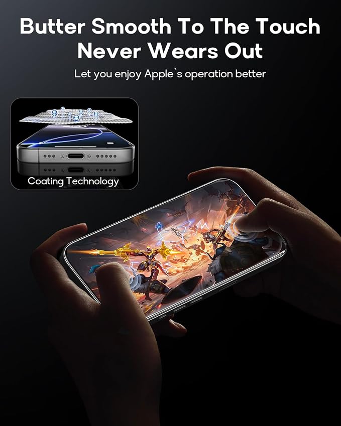 3 Pack for iPhone 16 Plus Tempered Glass Screen Protector:9H+ Durable, Auto