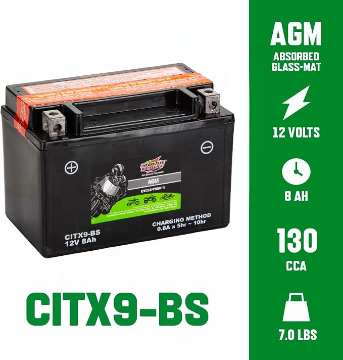 Interstate Batteries YTX9-BS 12V 8Ah Powersports Battery 130CCA AGM