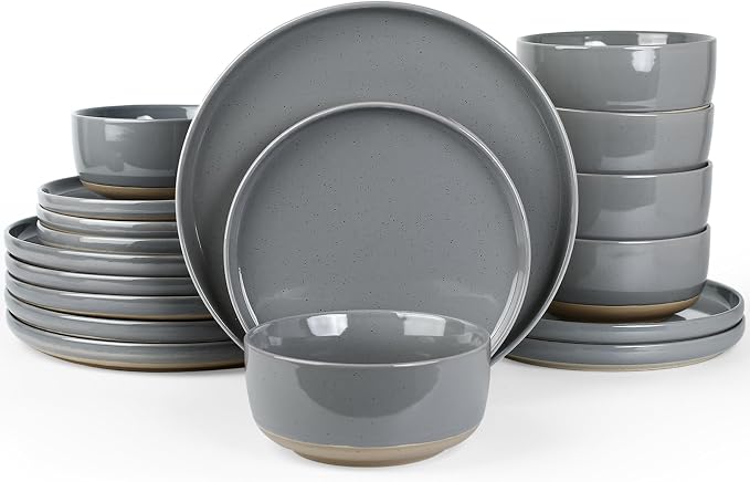 Famiware Milkyway 18-Piece Stoneware Dinnerware Set, Dark Gray | Plates and