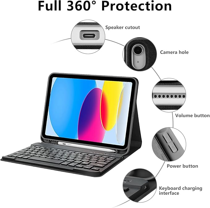 Keyboard Case Compatible for iPad 11th Generation and 10th 10.9 inch, Wireless