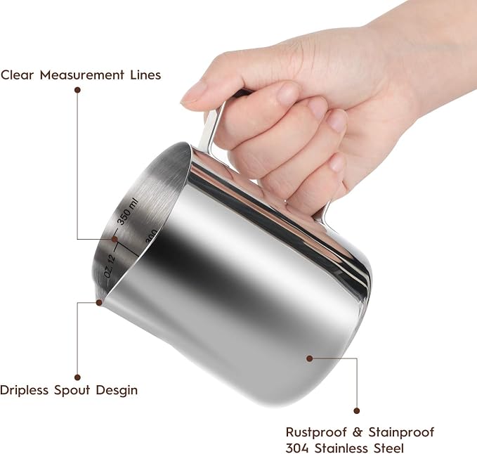 Milk Frothing Pitcher, Thicker Version 350ml 12oz Steaming Pitchers Stainless